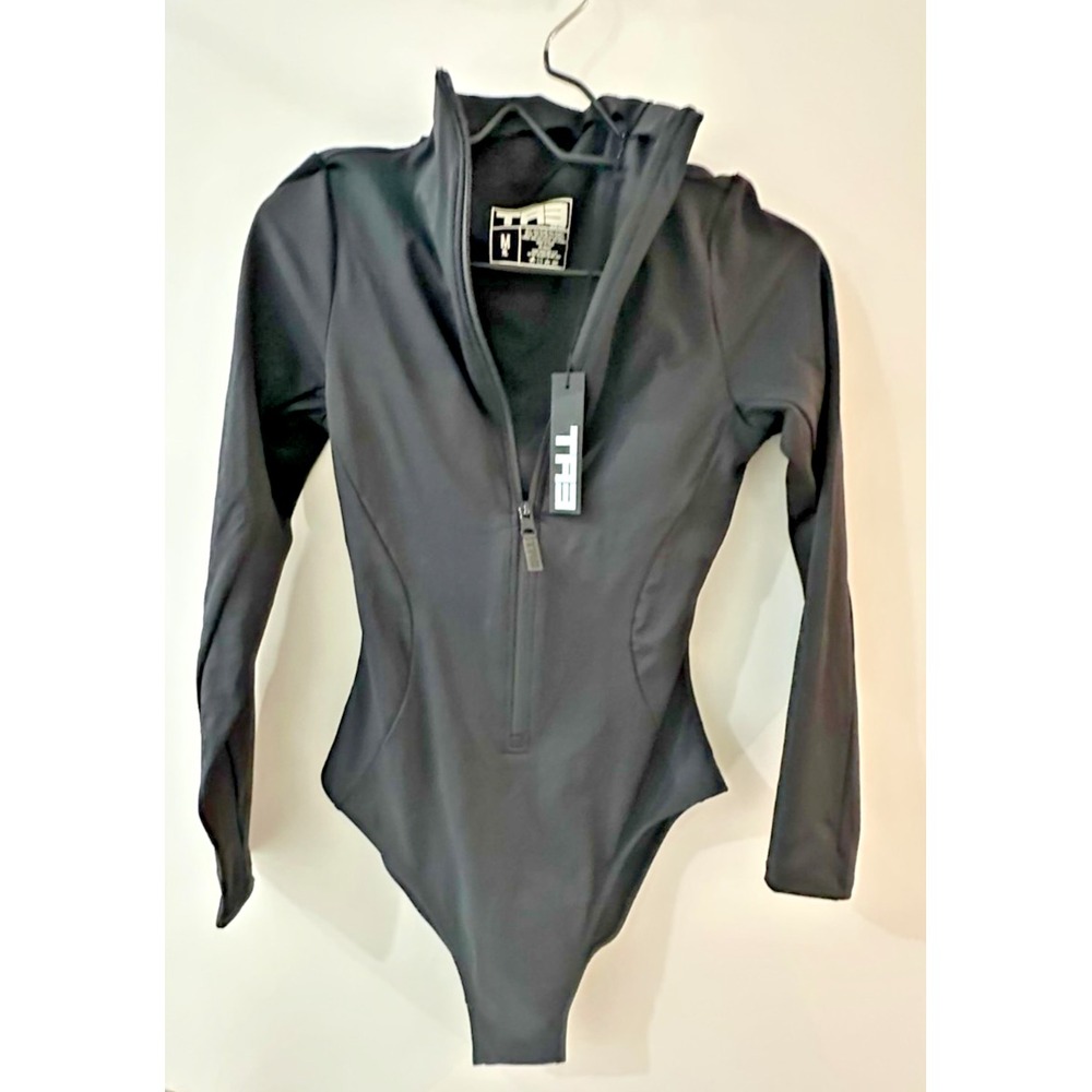 TA3 Solid Black Long Sleeve Surfy Reg Long Torso Swim Corset Waist Size M NEW